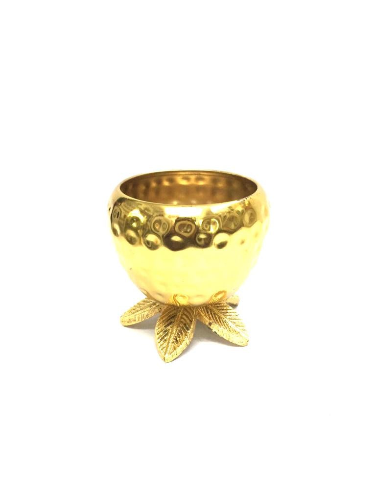 Hammered Round Golden Themed Pots For Candle Plants Décor Tamrapatra