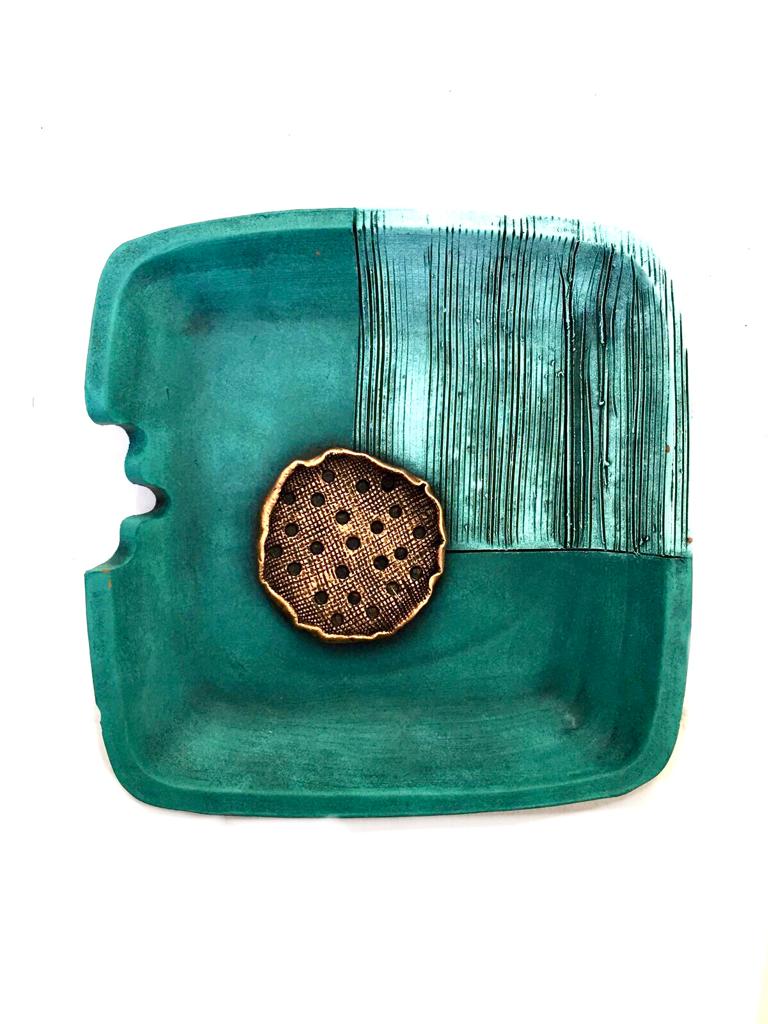 Teal Green With Copper Shade Square Set Of 5 Terracotta Dish By Tamrapatra