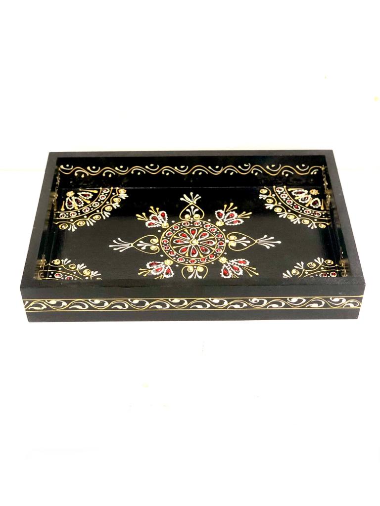 Black Traditional Tray With Kundan work Handcrafted In India From Tamrapatra