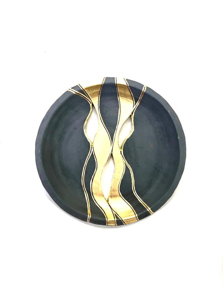 Gray Shades Circle Terracotta Designer Plates In Set Of 5 Wall Art Tamrapatra