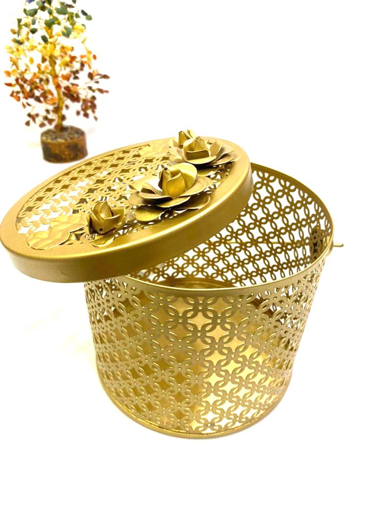 Metal Basket For Gifts Chocolates Bag Style With Flowers On Top By Tamrapatra