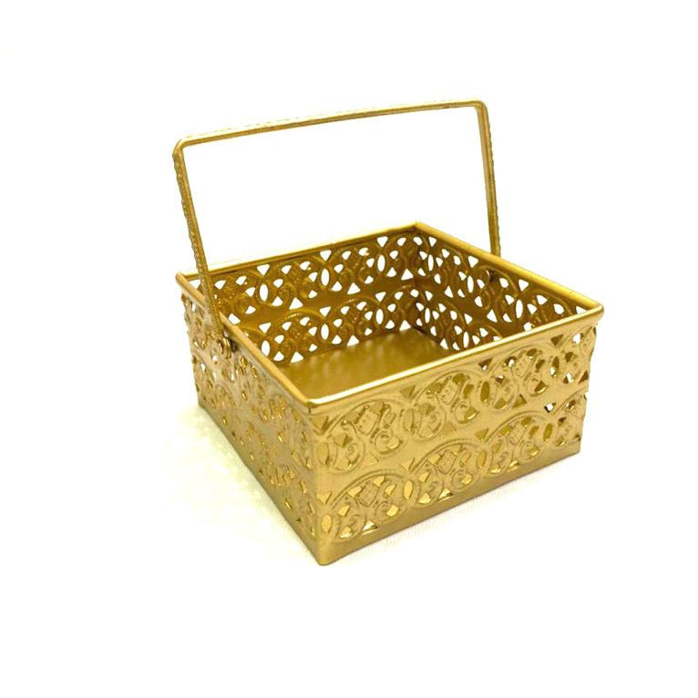 Square Metal Tray With Handle For Serving Dry Fruits Chocolates By Tamrapatra - Tamrapatra