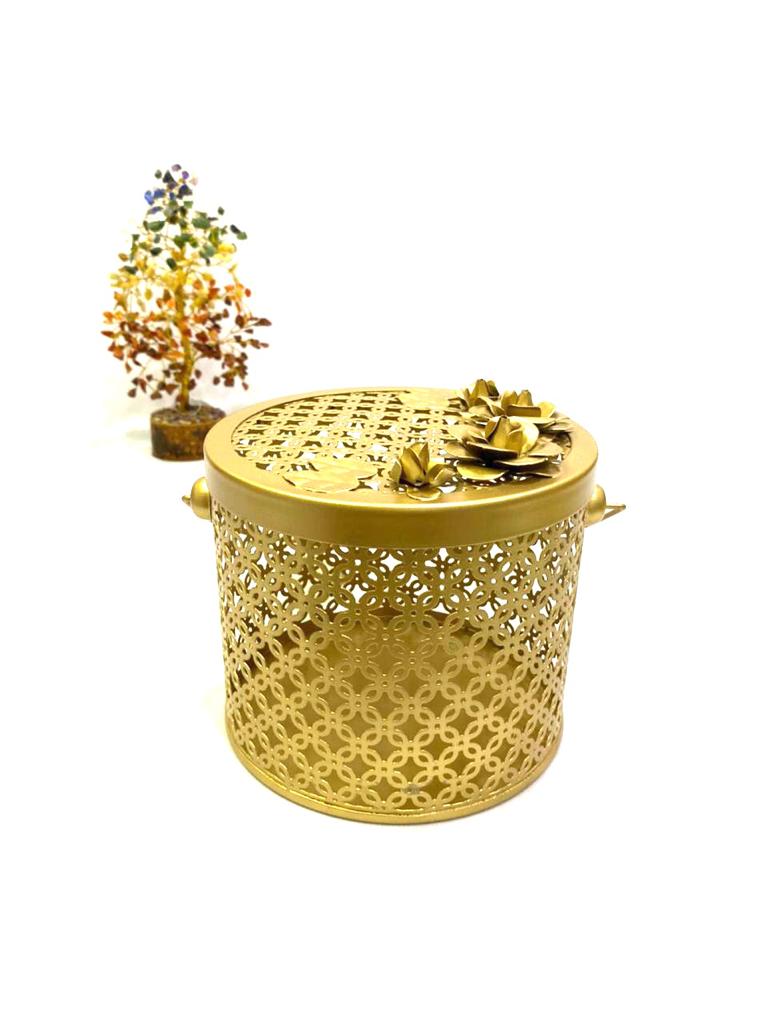 Metal Basket For Gifts Chocolates Bag Style With Flowers On Top By Tamrapatra