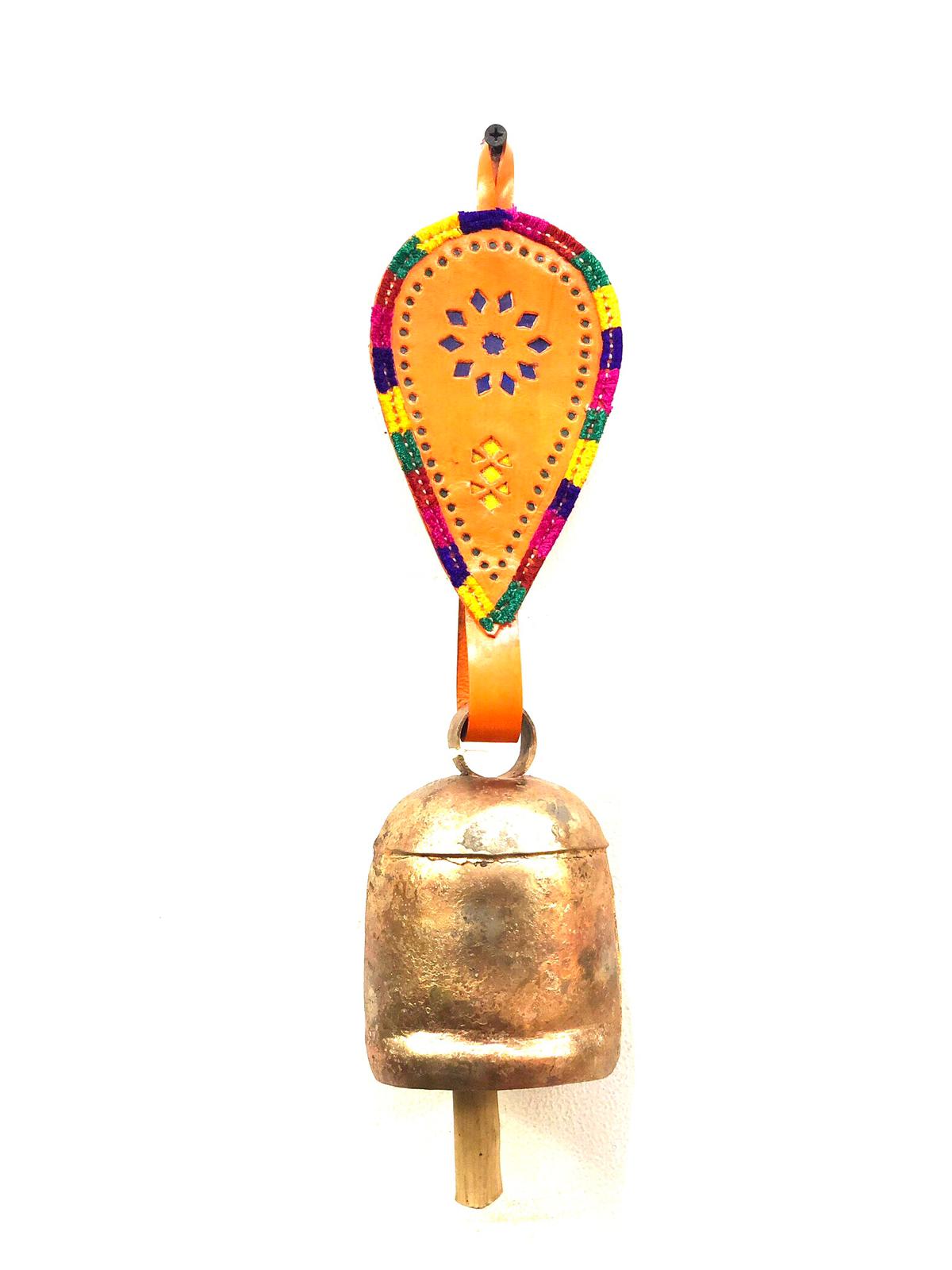 Hanging Metal Bells XL Size Decoration With Leather Stitched By Tamrapatra