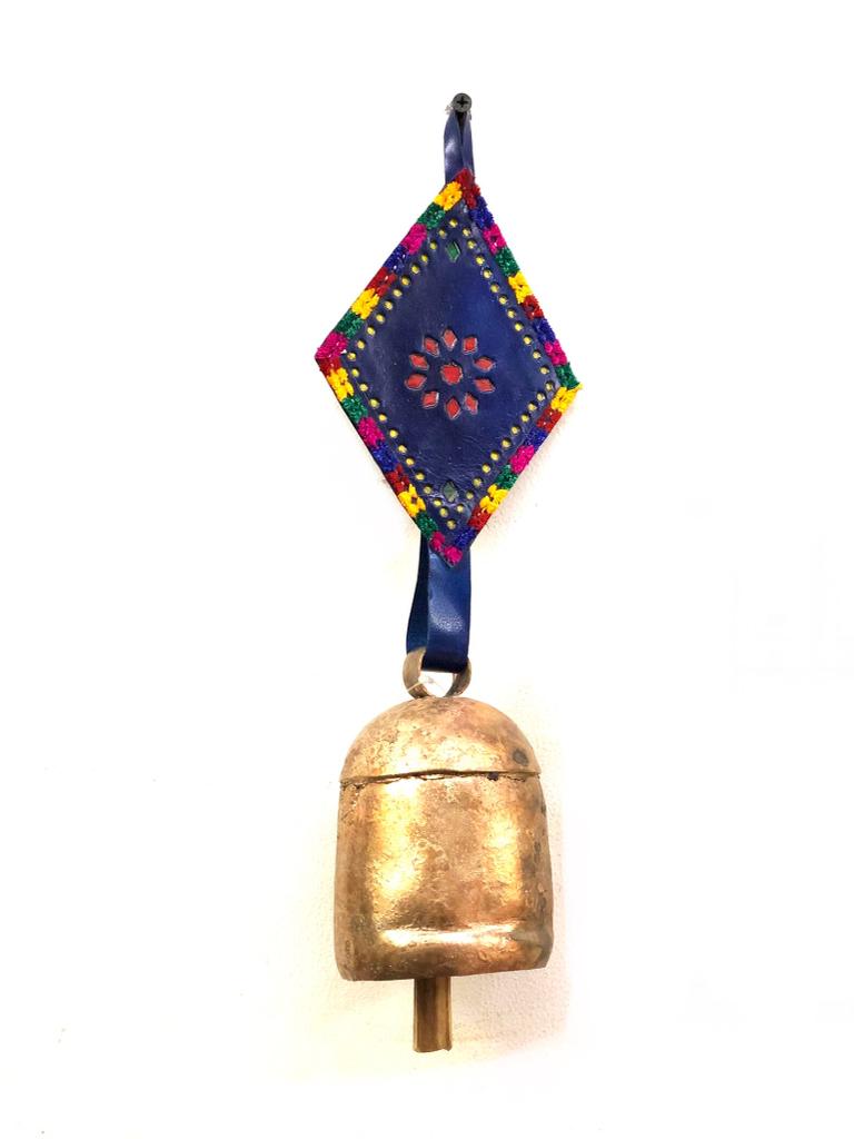 Hanging Metal Bells XL Size Decoration With Leather Stitched By Tamrapatra