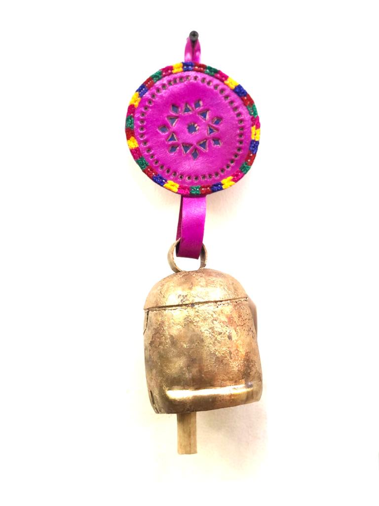 Hanging Metal Bells XL Size Decoration With Leather Stitched By Tamrapatra