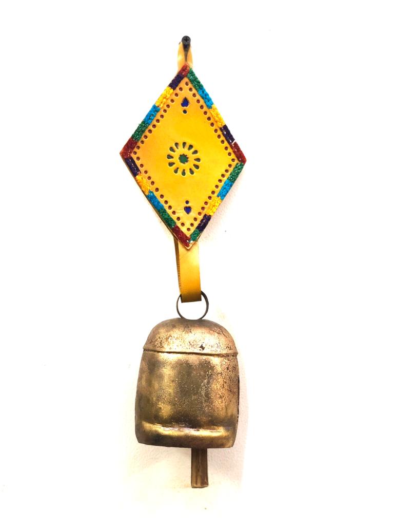 Hanging Metal Bells XL Size Decoration With Leather Stitched By Tamrapatra