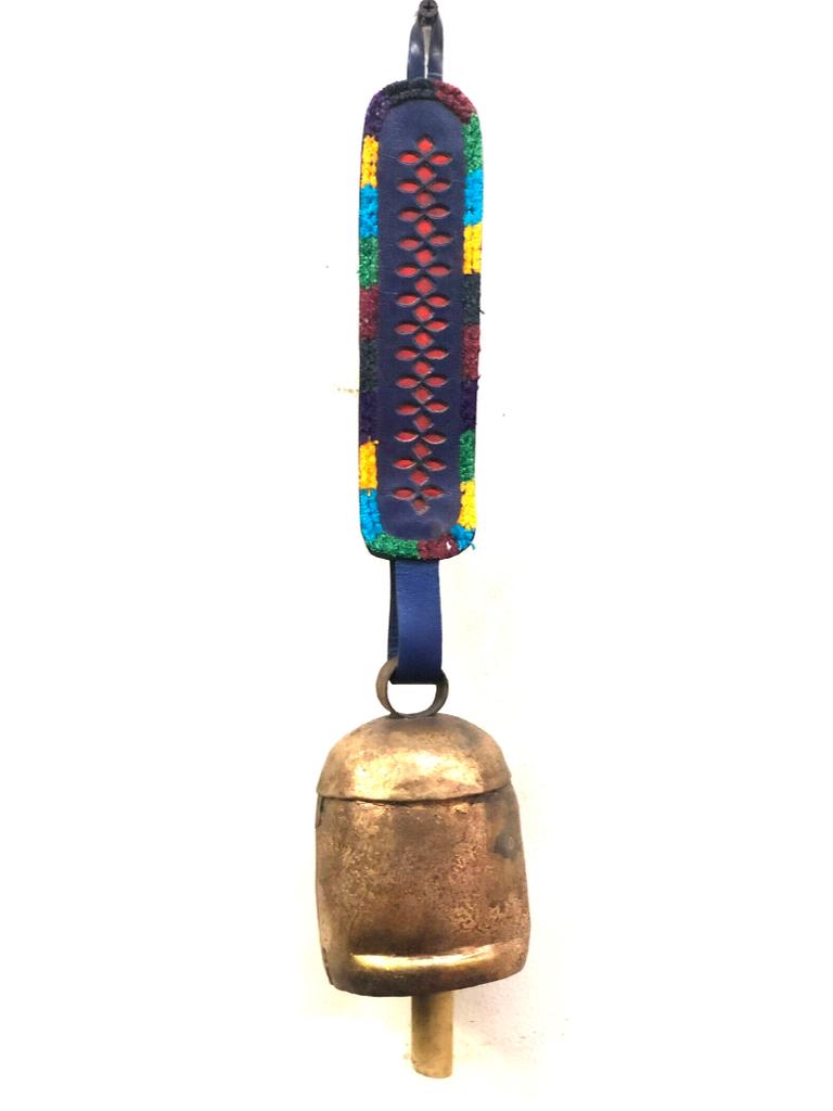 Hanging Metal Bells XL Size Decoration With Leather Stitched By Tamrapatra