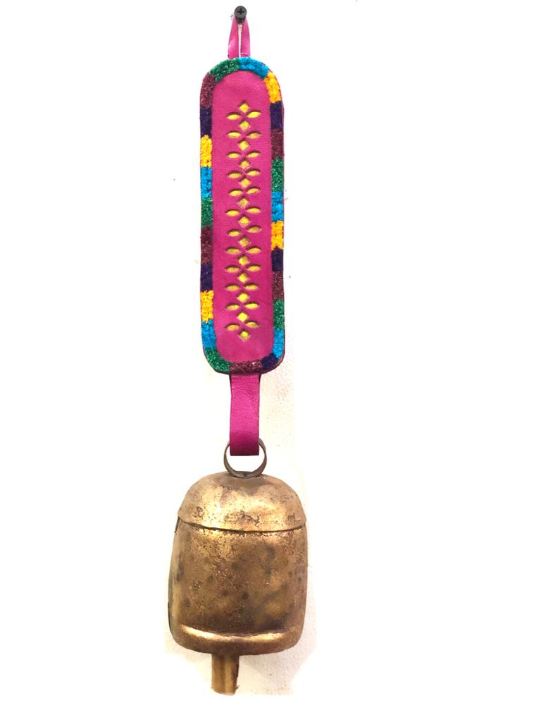Hanging Metal Bells XL Size Decoration With Leather Stitched By Tamrapatra