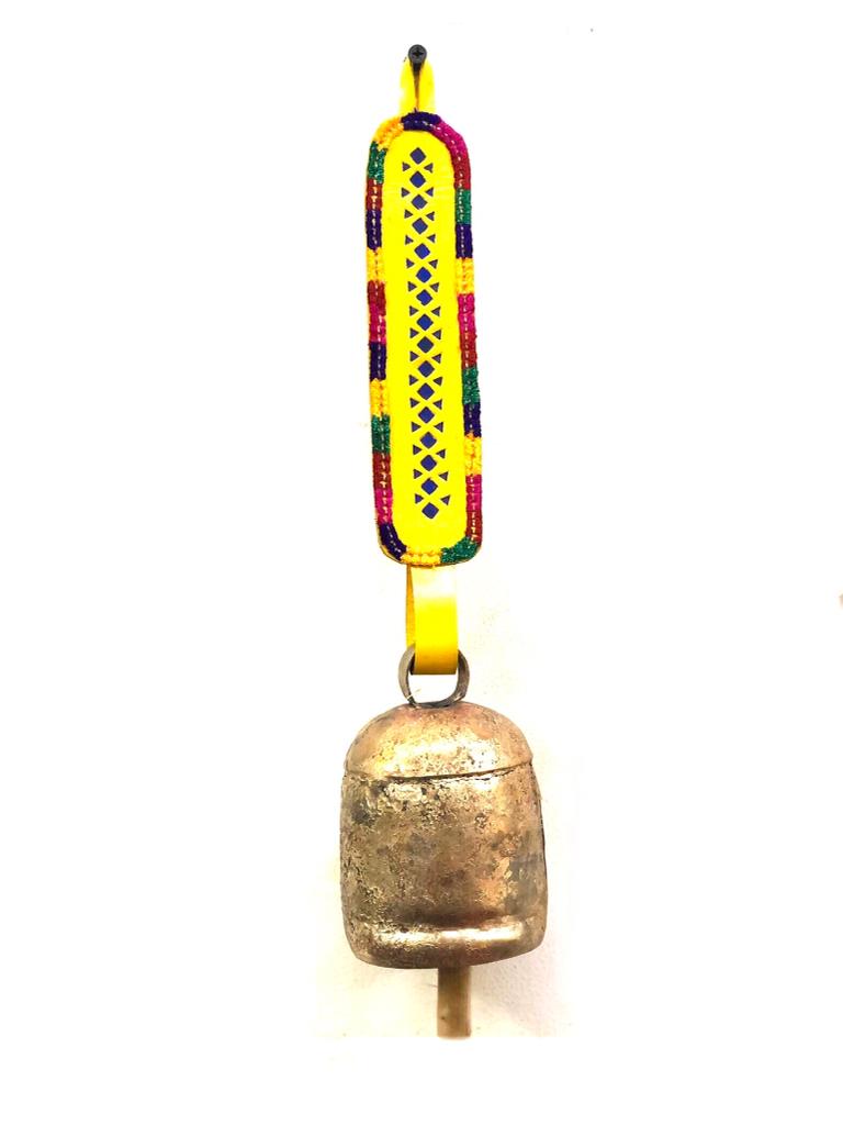 Hanging Metal Bells XL Size Decoration With Leather Stitched By Tamrapatra