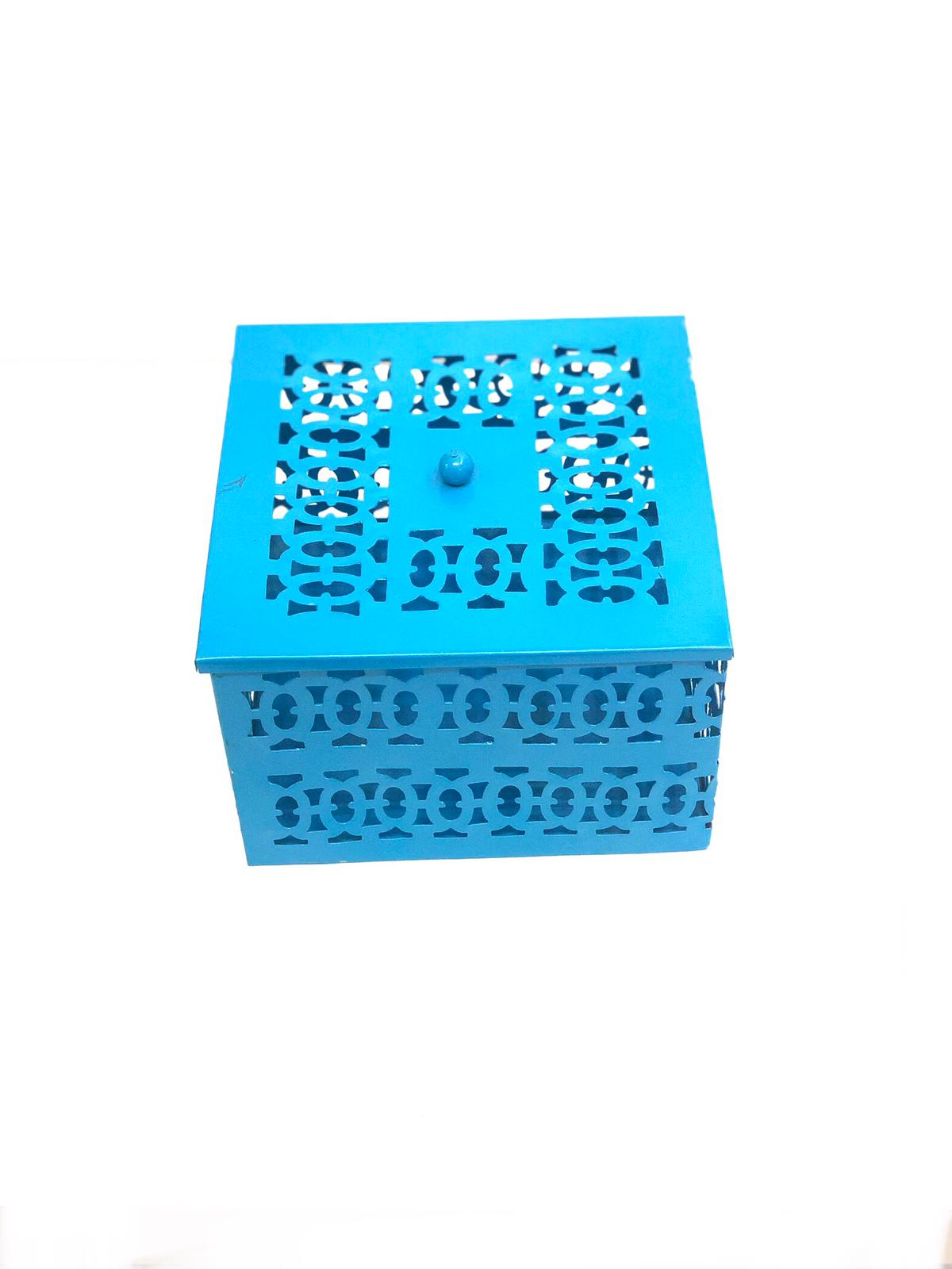 Square Metal Box Storage Jars Carving Handcrafted In India From Tamrapatra