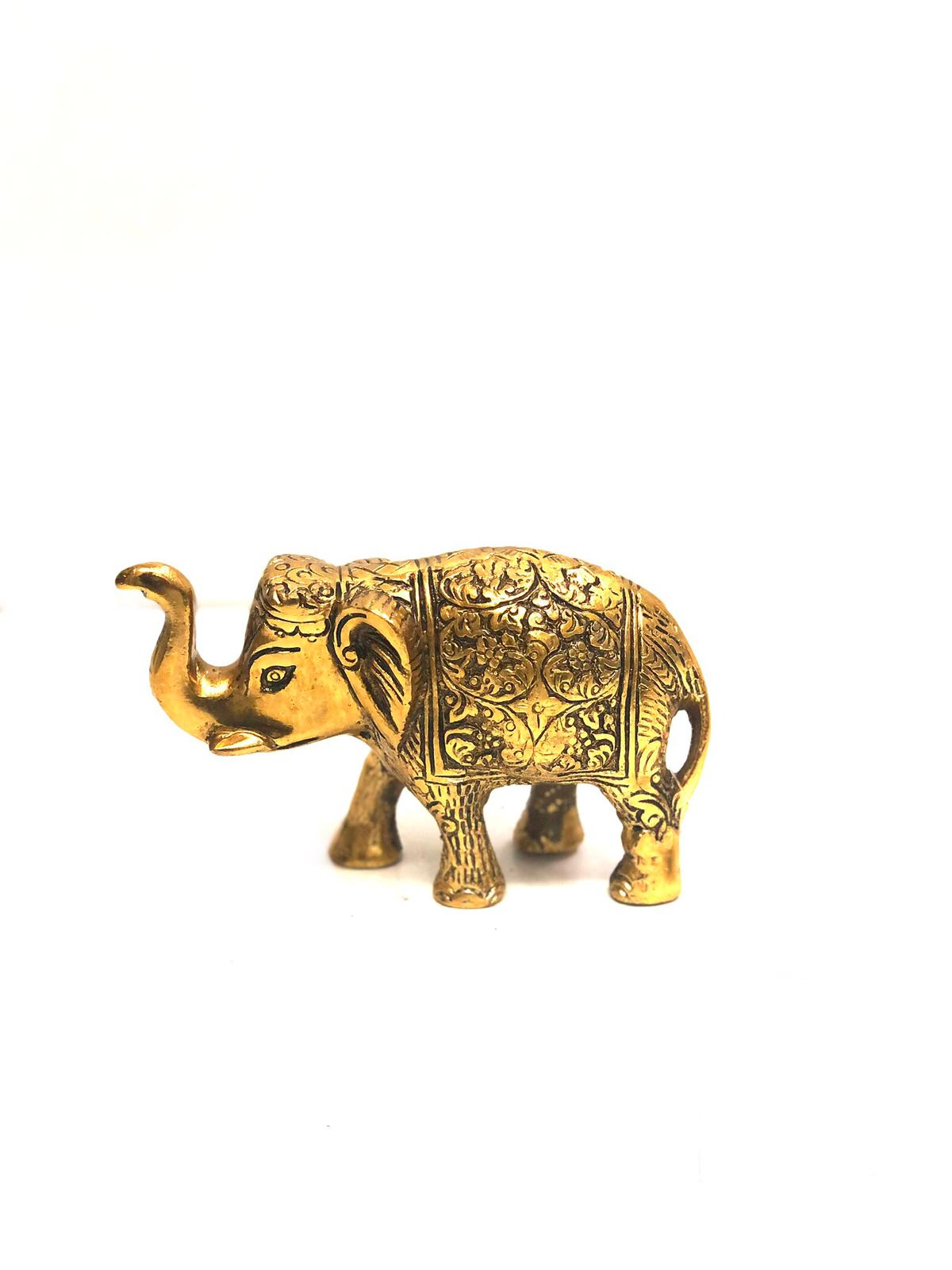 Elephant Metal Carving Handcrafted Up Trunk Mighty Animal Décor From Tamrapatra