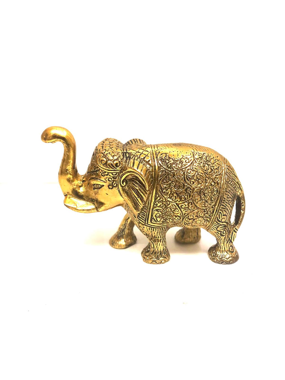 Elephant Metal Carving Handcrafted Up Trunk Mighty Animal Décor From Tamrapatra