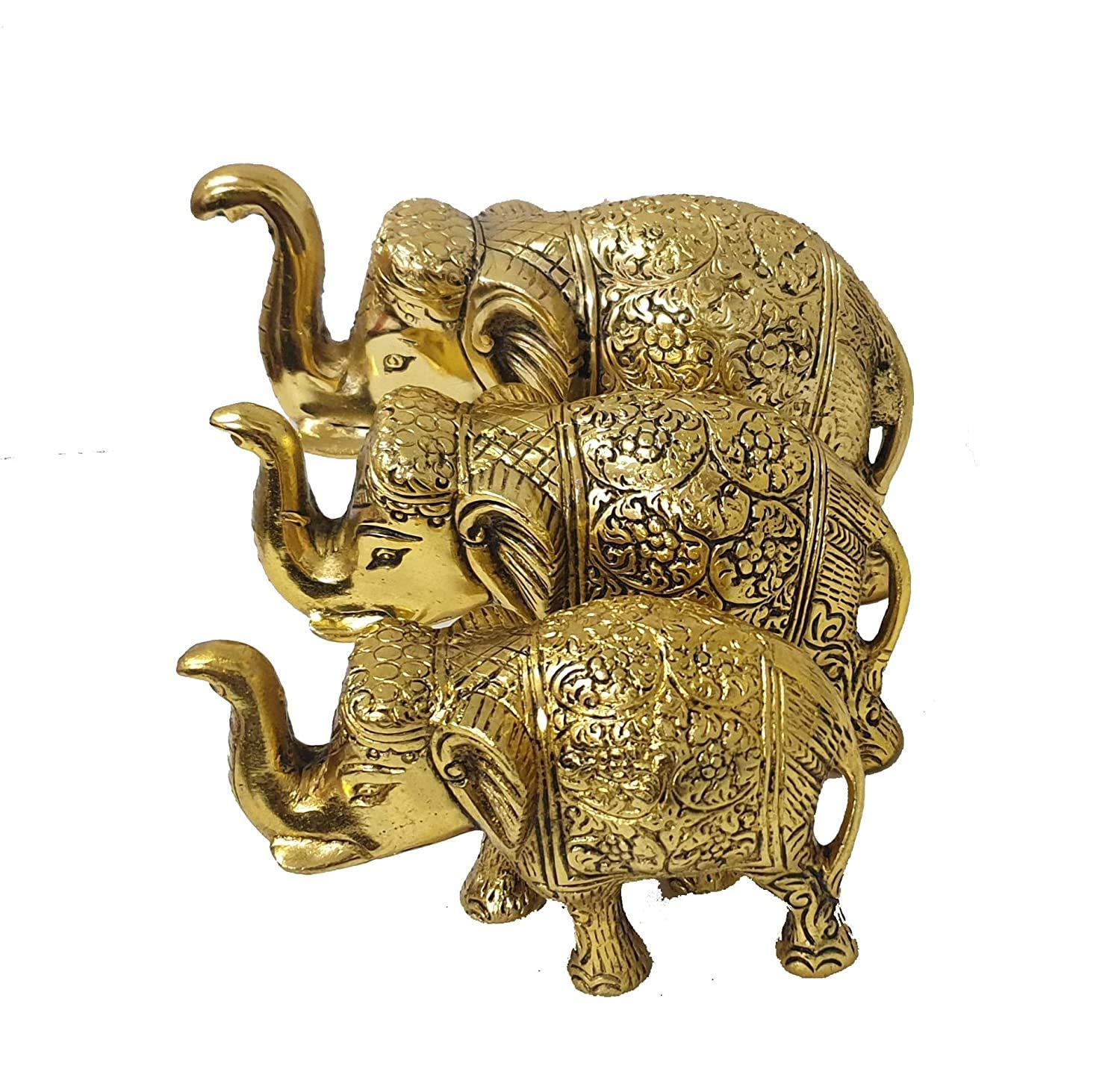 Elephant Metal Carving Handcrafted Up Trunk Mighty Animal Décor From Tamrapatra