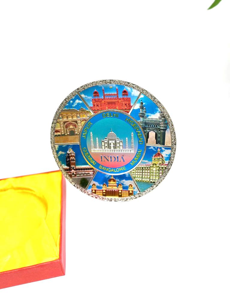 Metal Souvenir Plate Hanging With Stand Indian Heritage Places Tamrapatra