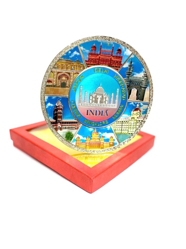Metal Souvenir Plate Hanging With Stand Indian Heritage Places Tamrapatra