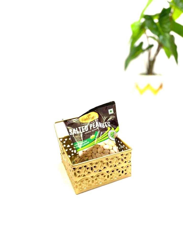 Square Metal Tray With Handle For Serving Dry Fruits Chocolates By Tamrapatra