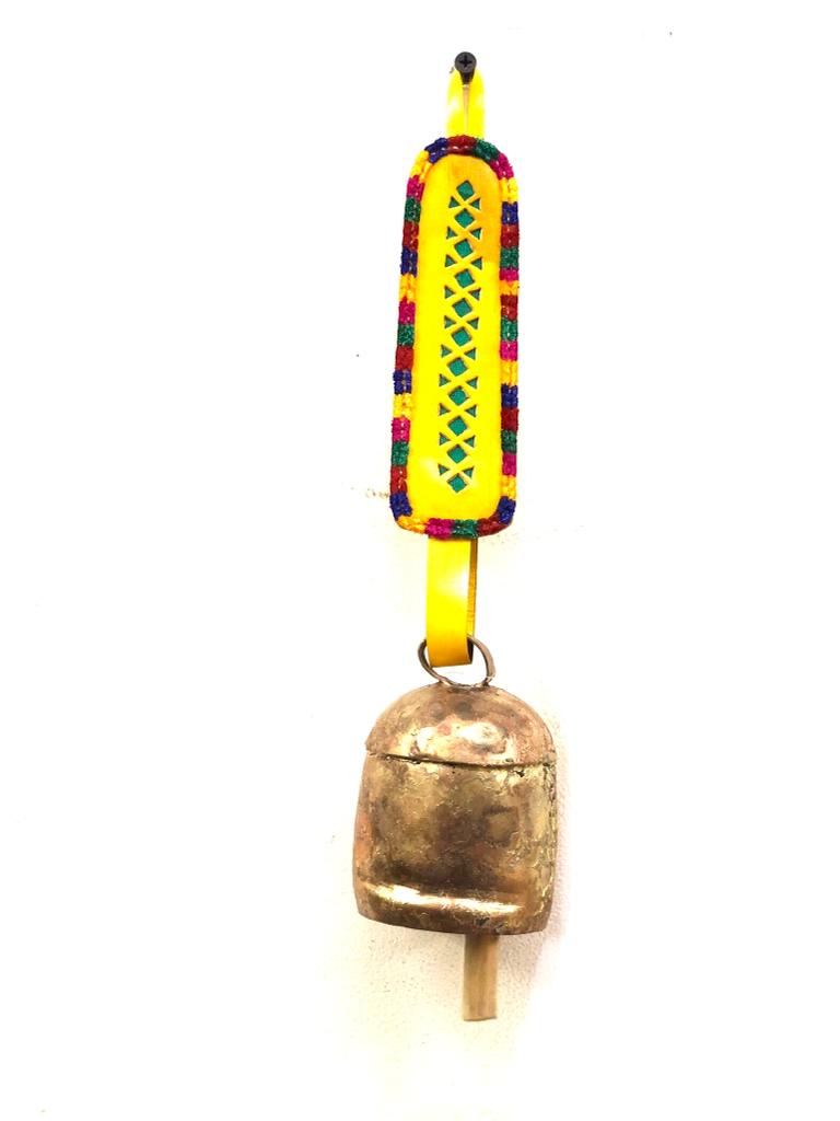Hanging Metal Bells L Size Decoration With Leather Stitched By Tamrapatra
