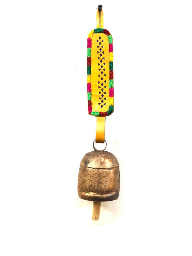 Hanging Metal Bells L Size Decoration With Leather Stitched By Tamrapatra
