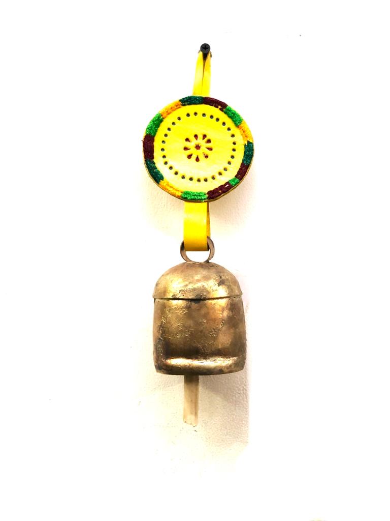 Hanging Metal Bells L Size Decoration With Leather Stitched By Tamrapatra