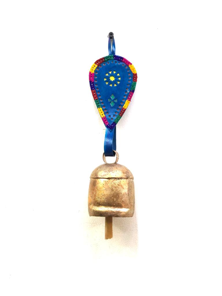 Hanging Metal Bells L Size Decoration With Leather Stitched By Tamrapatra