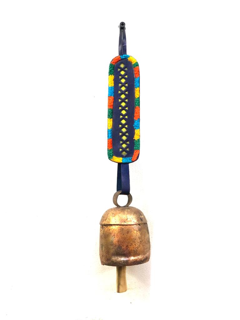 Hanging Metal Bells L Size Decoration With Leather Stitched By Tamrapatra
