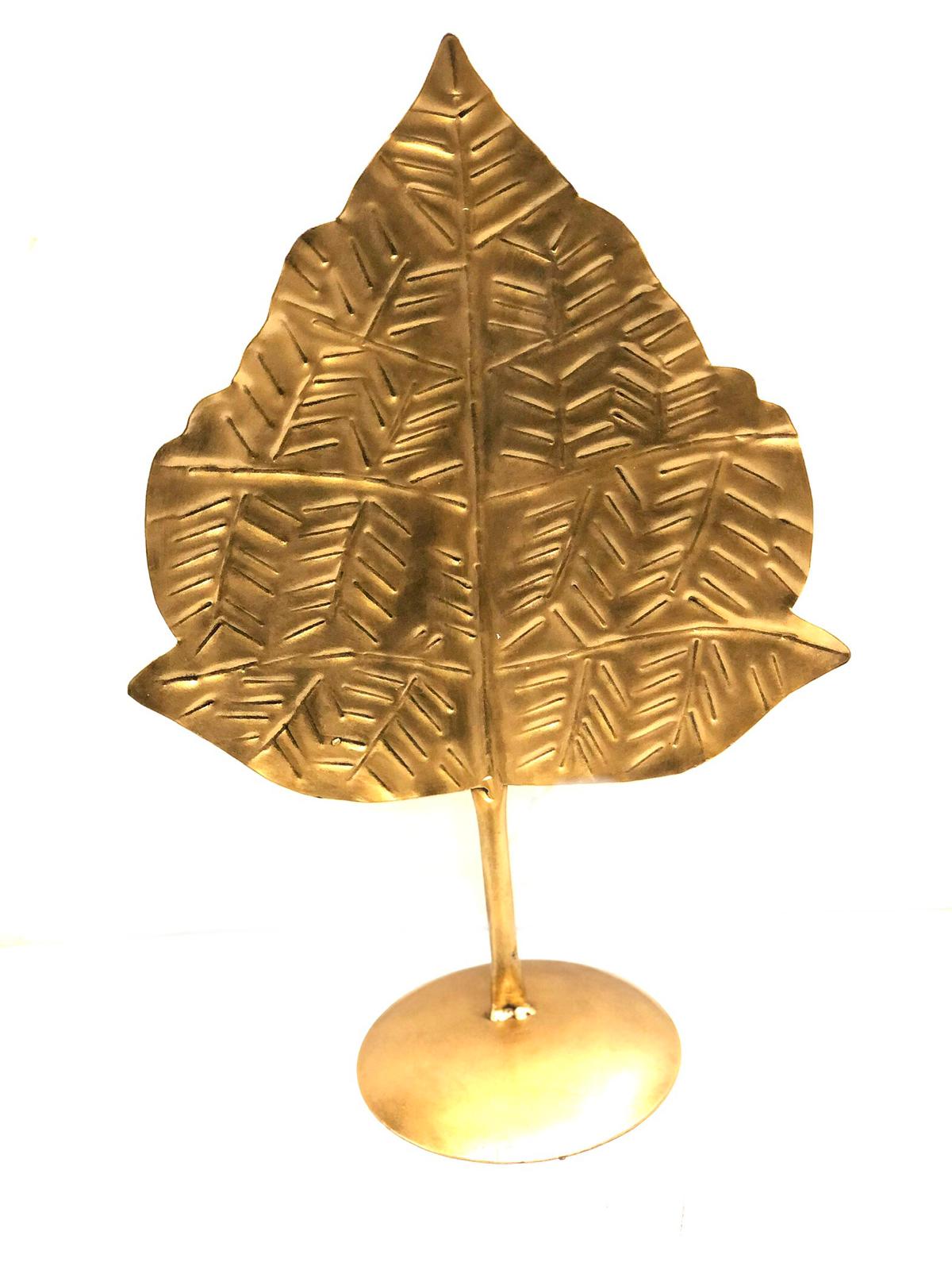 Lifestyle Nature Inspired Leaf Designs Metal Art On Stand Gold From Tamrapatra