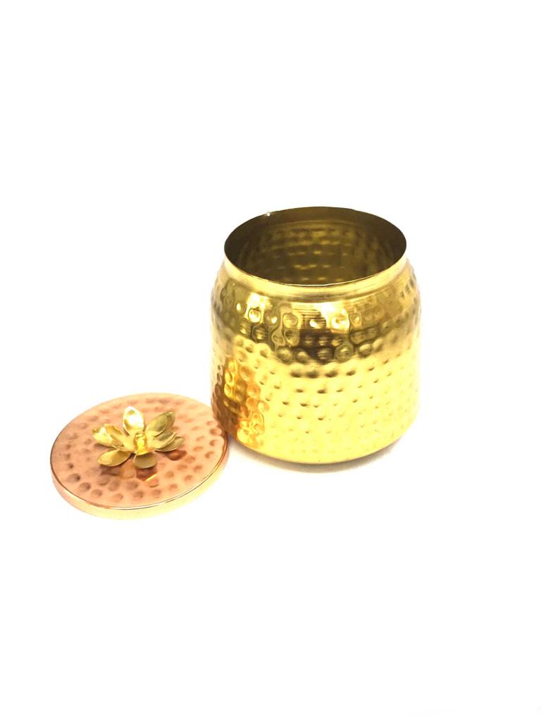 Metal Jars For Storage Hammered Contemporary Look With Lid Tamrapatra