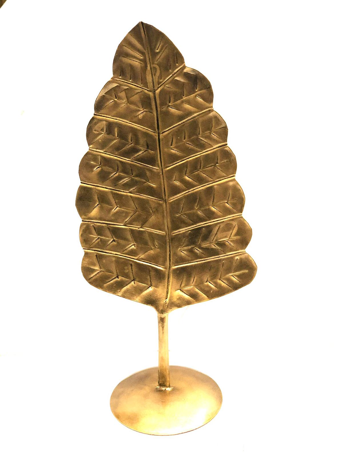Lifestyle Nature Inspired Leaf Designs Metal Art On Stand Gold From Tamrapatra