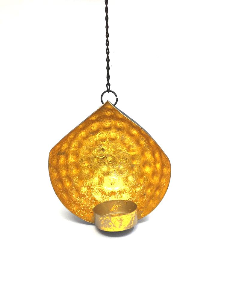 Bowl Shaped Tea Light Hanging With Chain Black & Gold Unique By Tamrapatra