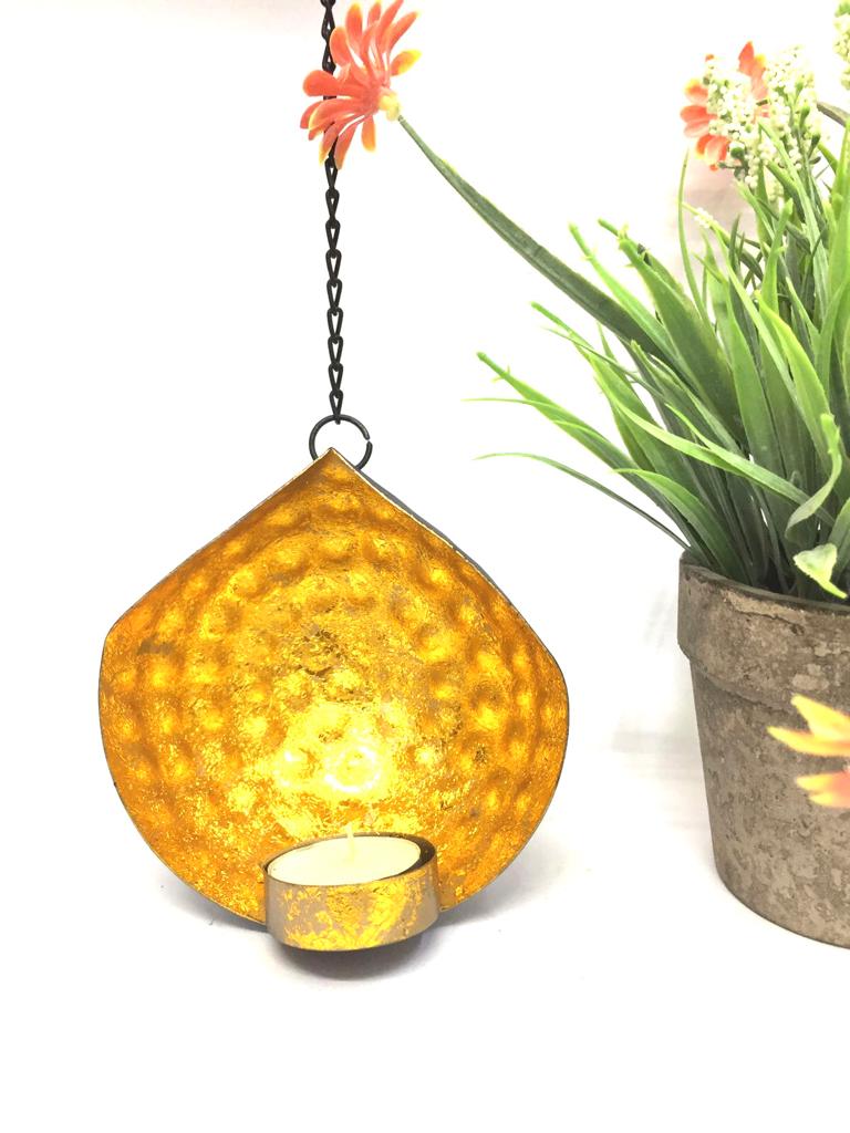 Bowl Shaped Tea Light Hanging With Chain Black & Gold Unique By Tamrapatra