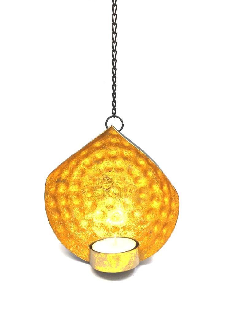Bowl Shaped Tea Light Hanging With Chain Black & Gold Unique By Tamrapatra