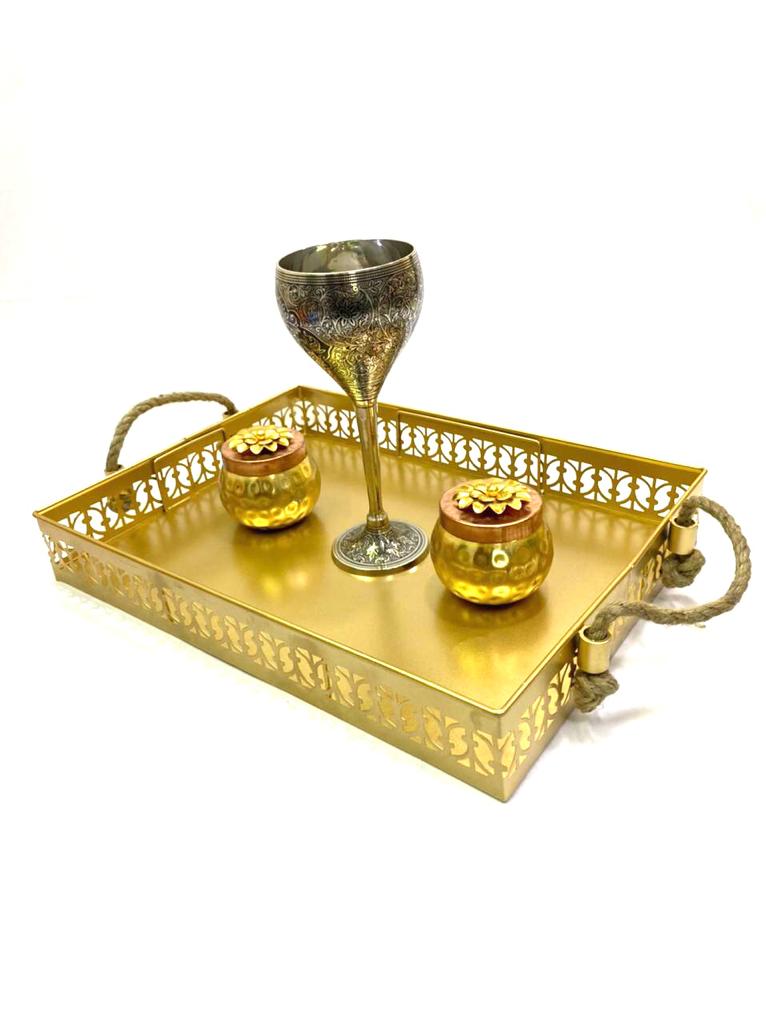 Handcrafted Metal Tray With Jute Handle Exclusive Designs From Tamrapatra