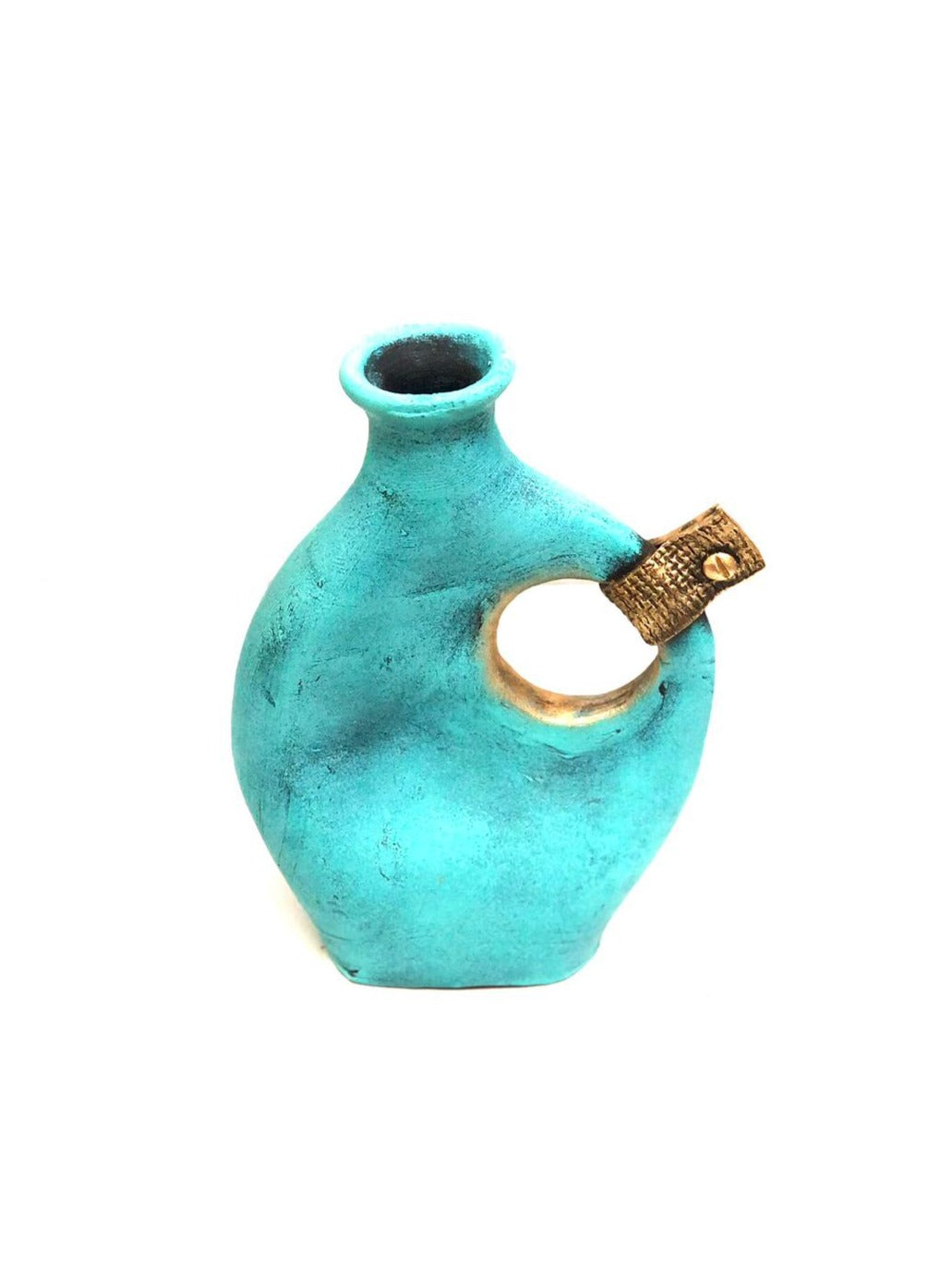 Mint Green With Golden Sculpture Terracotta Pots In Various Designs Tamrapatra