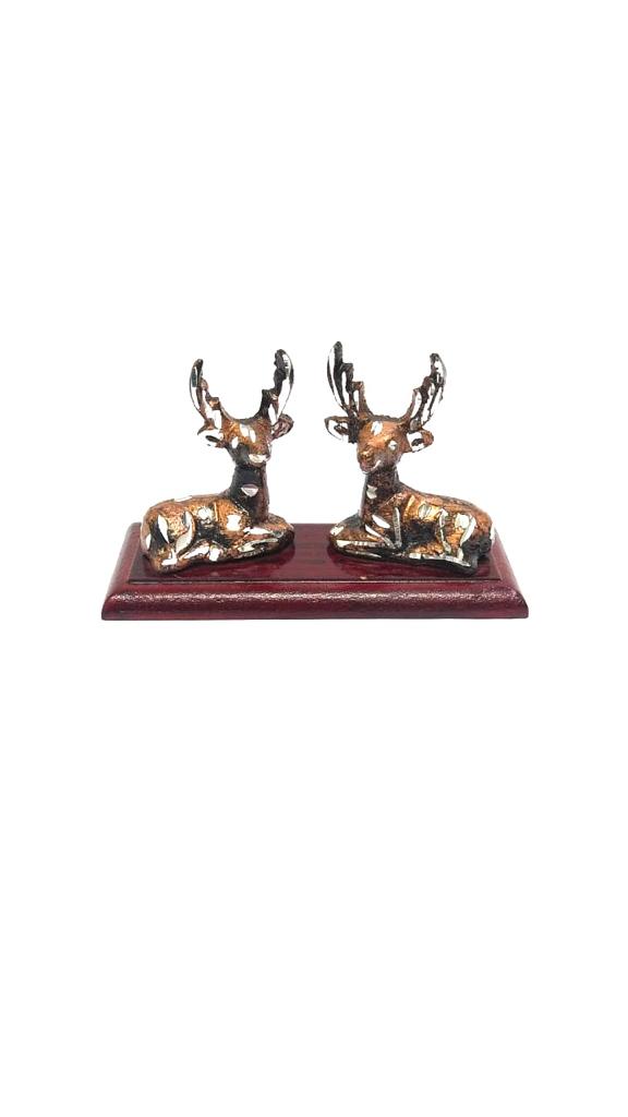 Metal Deer Couple Set On Wooden Stand Re Decorate Your Homes By Tamrapatra