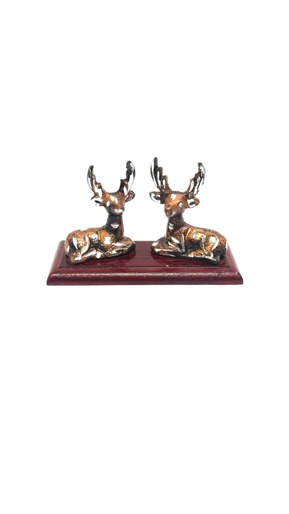 Metal Deer Couple Set On Wooden Stand Re Decorate Your Homes By Tamrapatra