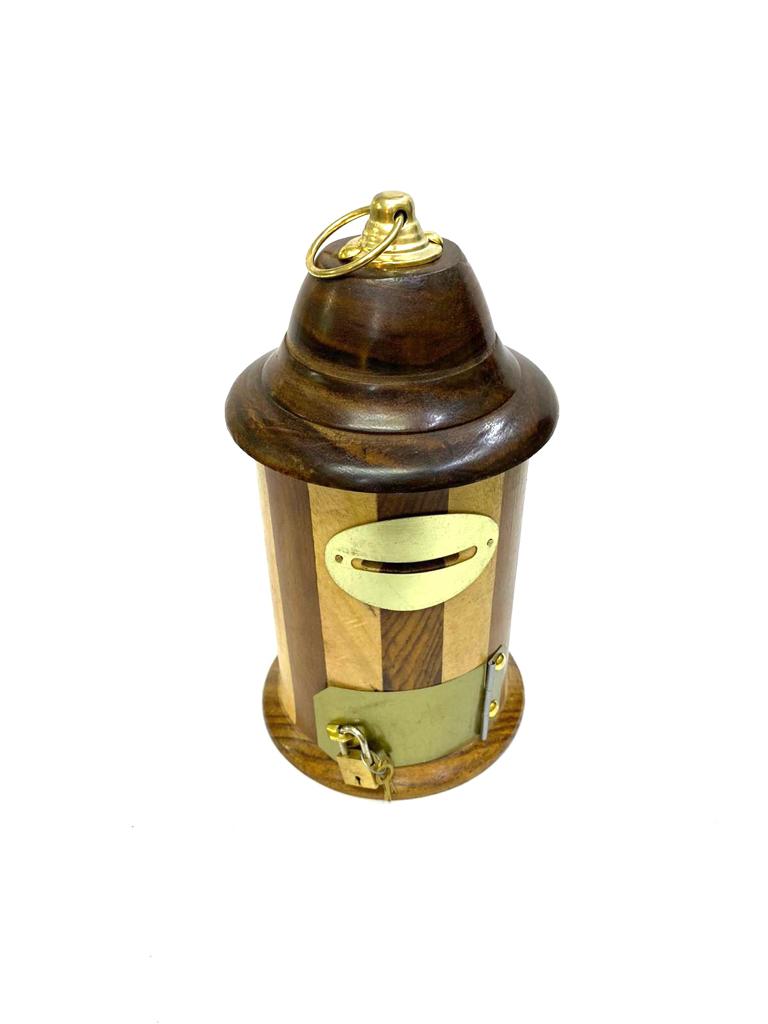 Checkered Money Coin Box For Storage & Savings Wooden Handicrafts Tamrapatra