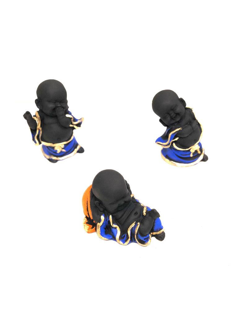 Set Of 3 Monks Feng Shui In Various Beautiful Contrasting Shades By Tamrapatra