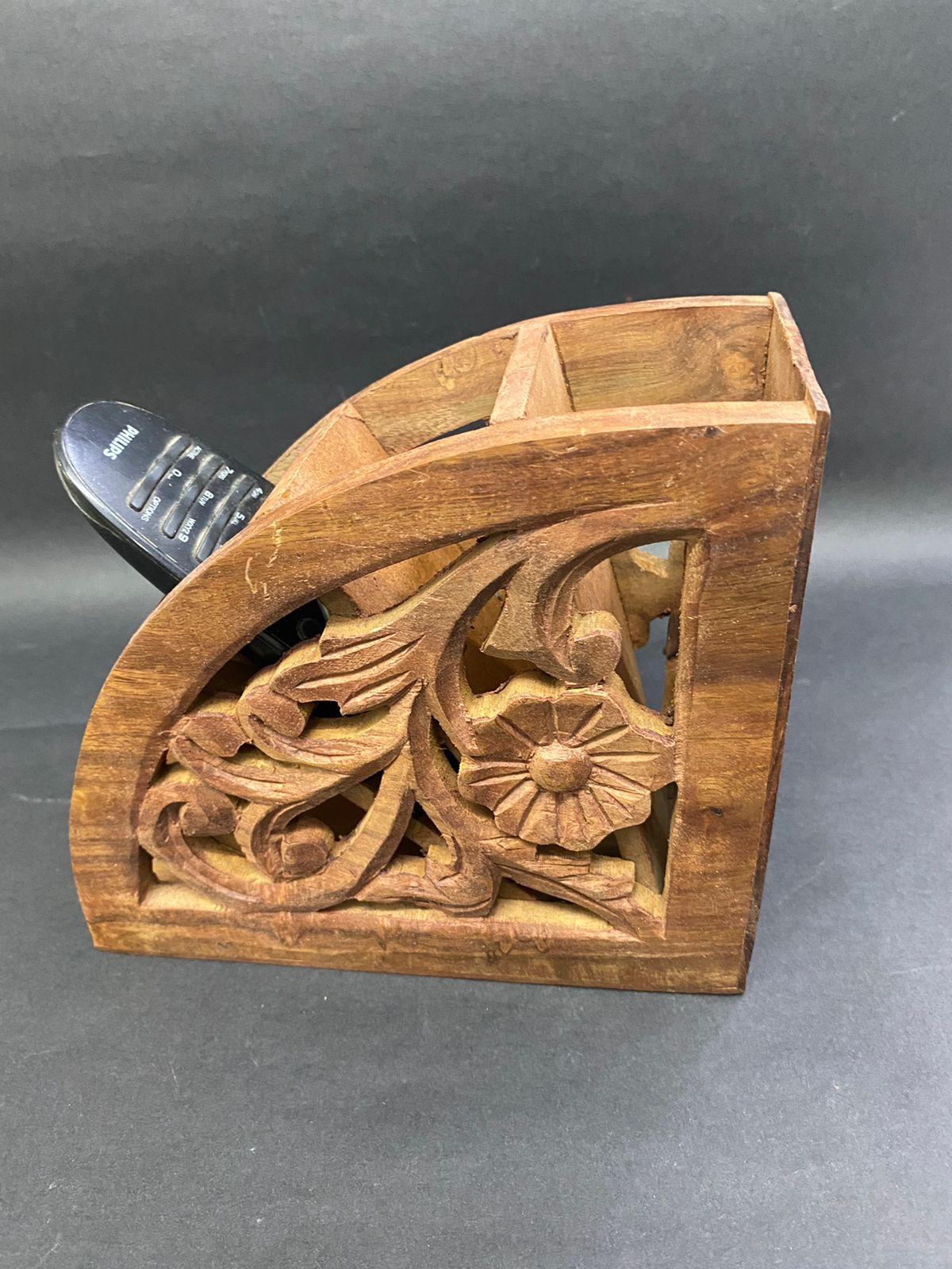 Wooden Multiple Remote Cutlery Multipurpose Storage Handmade Tamrapatra