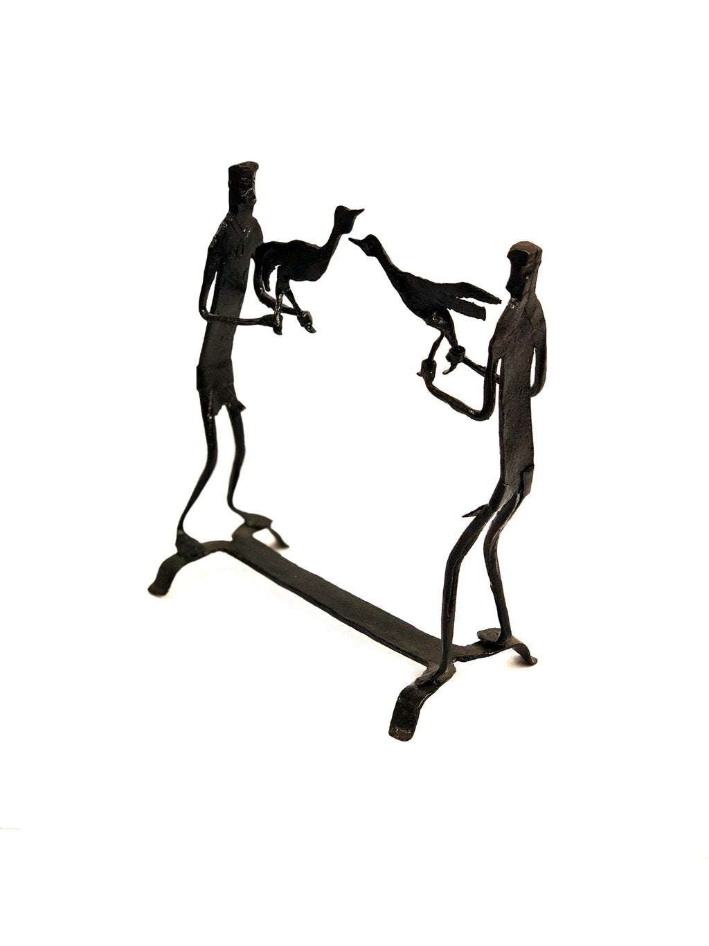 Wrought Iron Showpiece Depicts Tribal Man Cockfighting By Tamrapatra