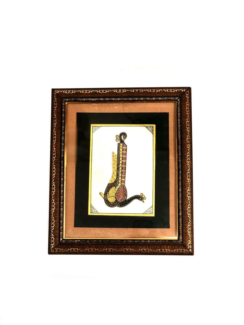 Royal Ornament Style Work On Marble Tile In Wooden Frame Hanging From Tamrapatra