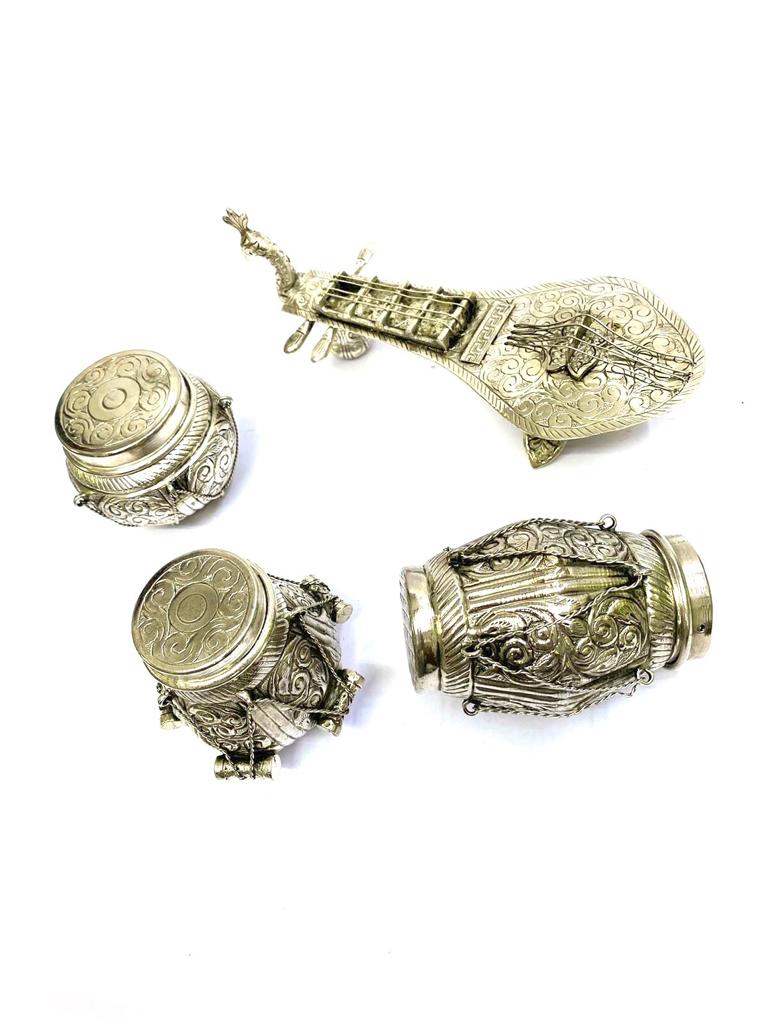 Musical Instruments Set Of 4 Metal Traditional Vintage Décor Antique Tamrapatra