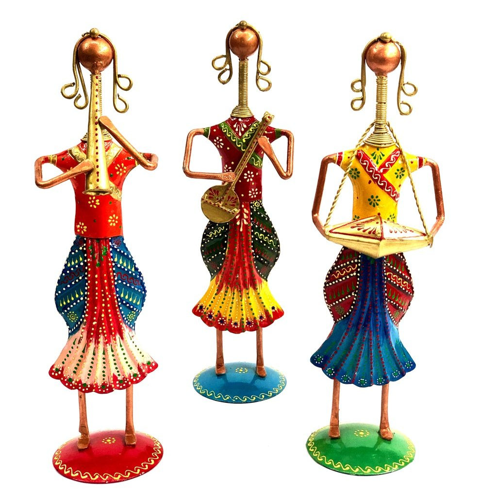 Lady Musicians In Traditional Attire Excellent Iron Build Handmade Tamrapatra