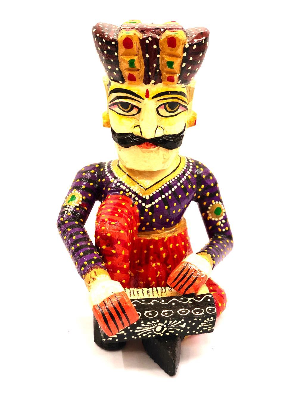 HandPainted Wooden Musical Man With Indian Attire Decor By Tamrapatra - Tanariri Hastakala