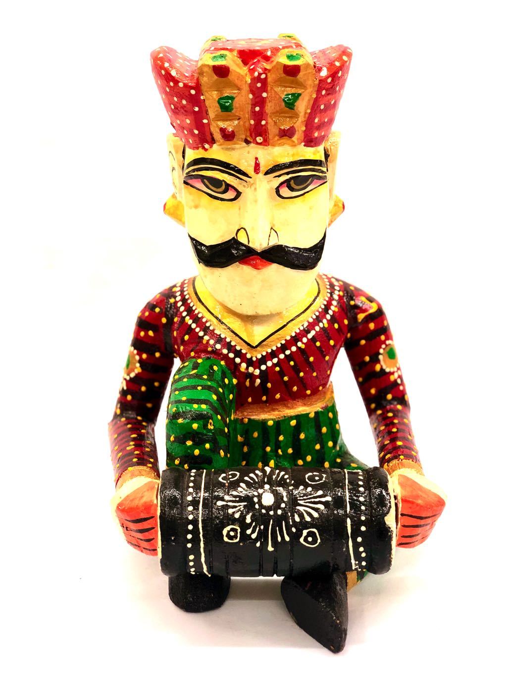 HandPainted Wooden Musical Man With Indian Attire Decor By Tamrapatra - Tanariri Hastakala