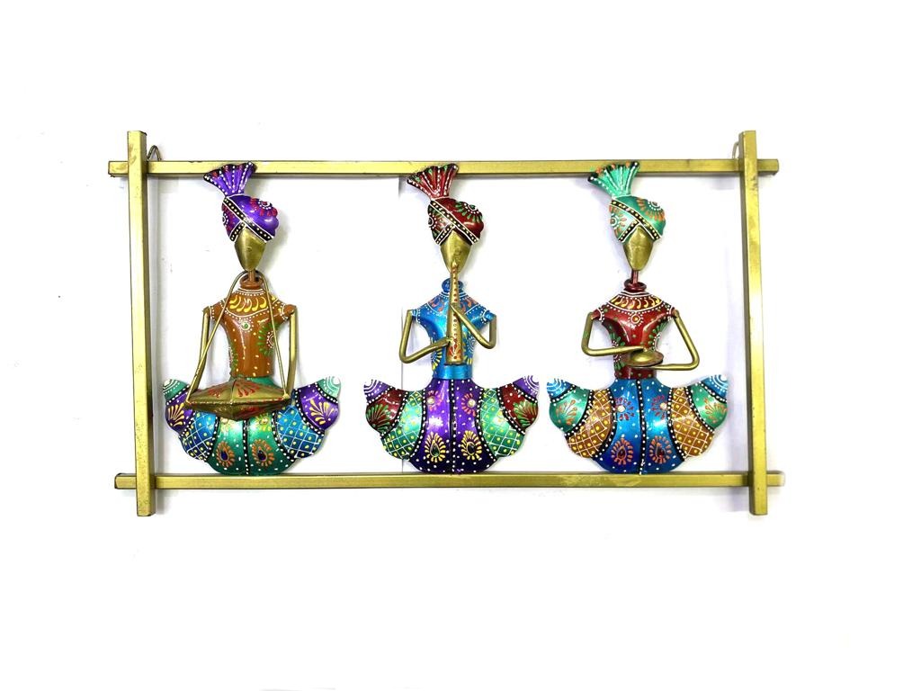 3 Sitting Musicians In Frame Dazzling Metal Hanging Wall Art By Tamrapatra