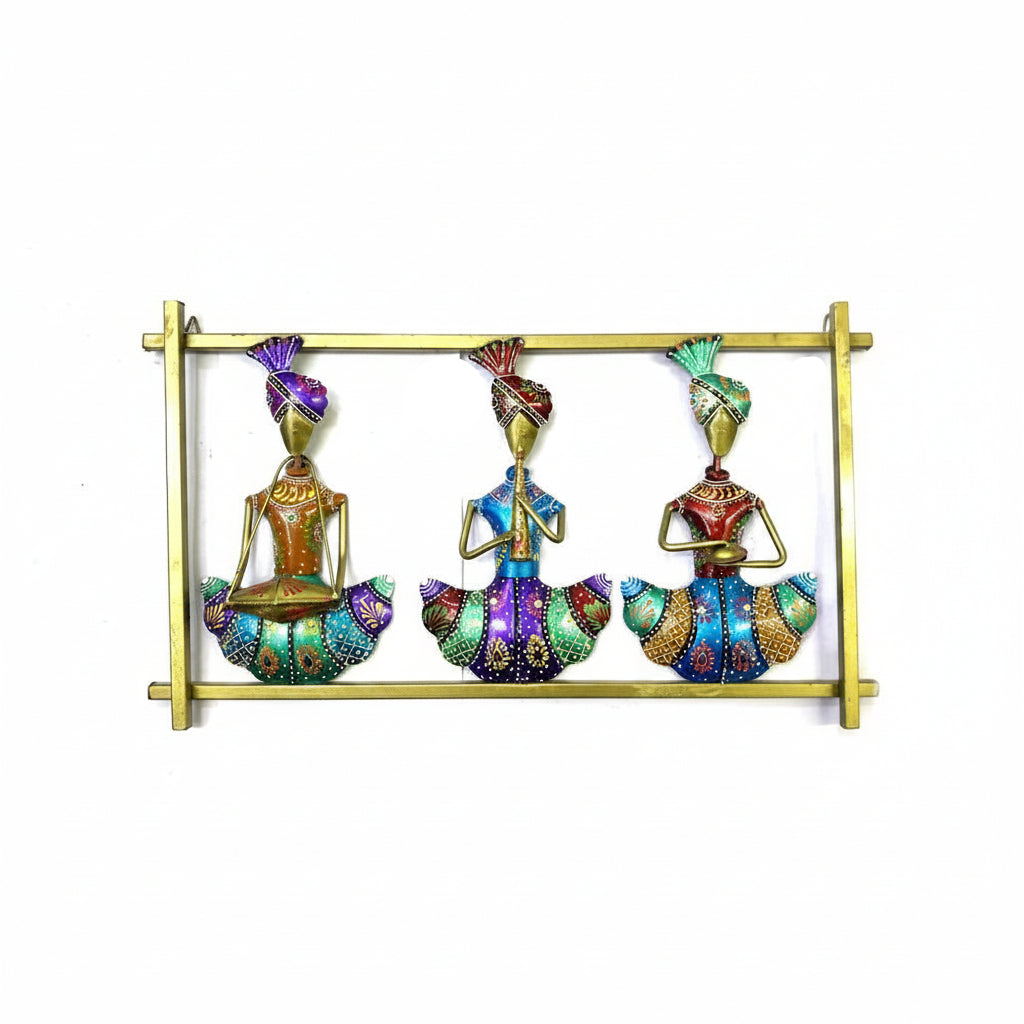 3 Sitting Musicians In Frame Dazzling Metal Hanging Wall Art By Tamrapatra - Tamrapatra