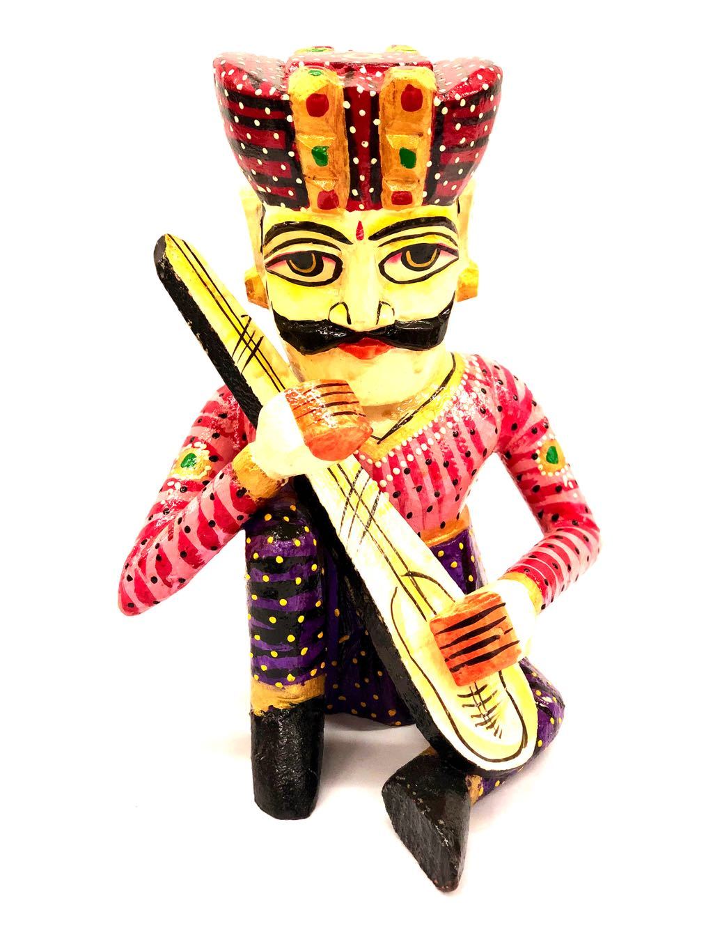 HandPainted Wooden Musical Man With Indian Attire Decor By Tamrapatra - Tanariri Hastakala