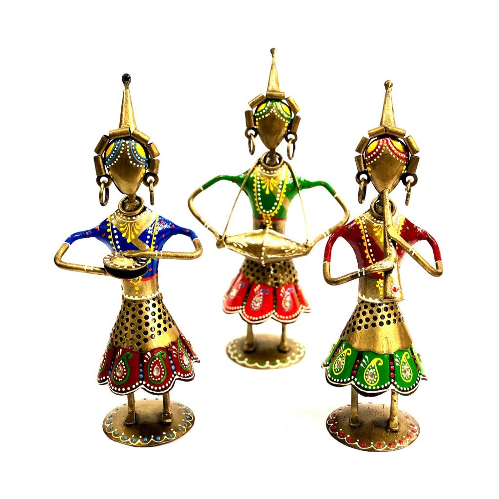 Tribal Girls Playing On Folk Music In Metal Artifacts Painted From Tamrapatra