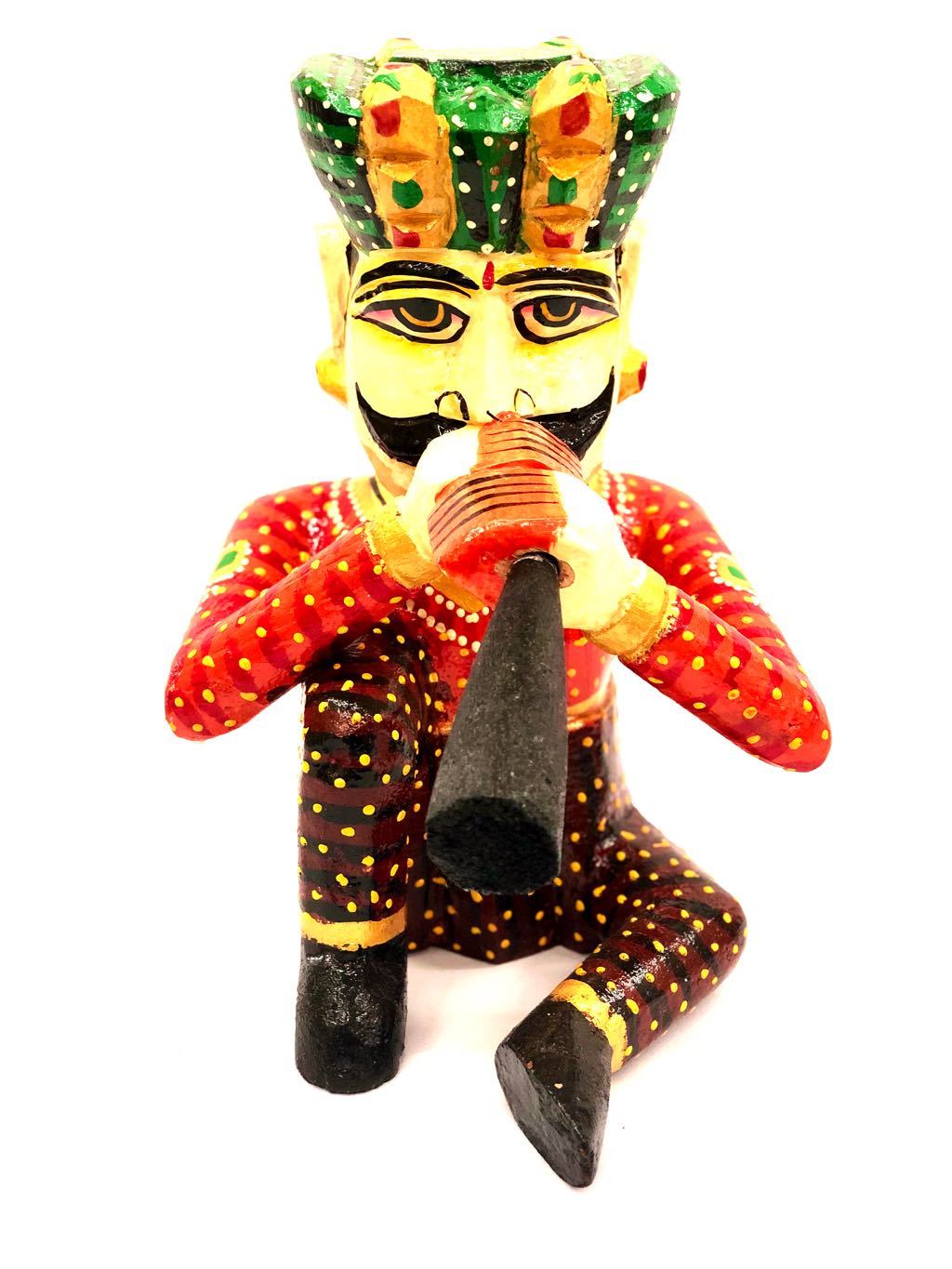 HandPainted Wooden Musical Man With Indian Attire Decor By Tamrapatra - Tanariri Hastakala